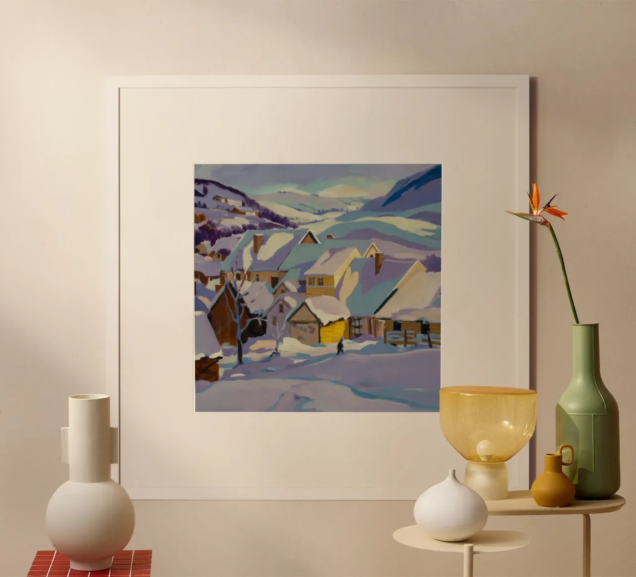 Nevicata Bagliore della sera poster con telaio in alluminio da Celestial Harmony