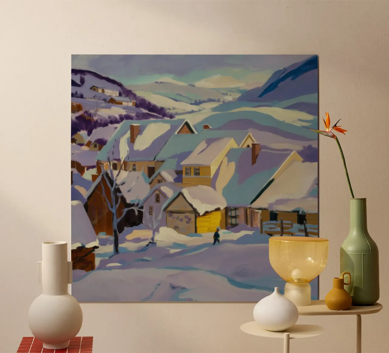 Nevicata Bagliore della sera poster con telaio in alluminio da Celestial Harmony