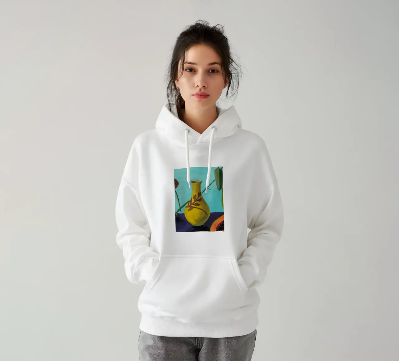 Papaya fiore ocra felpa con cappuccio da Opal Strokes