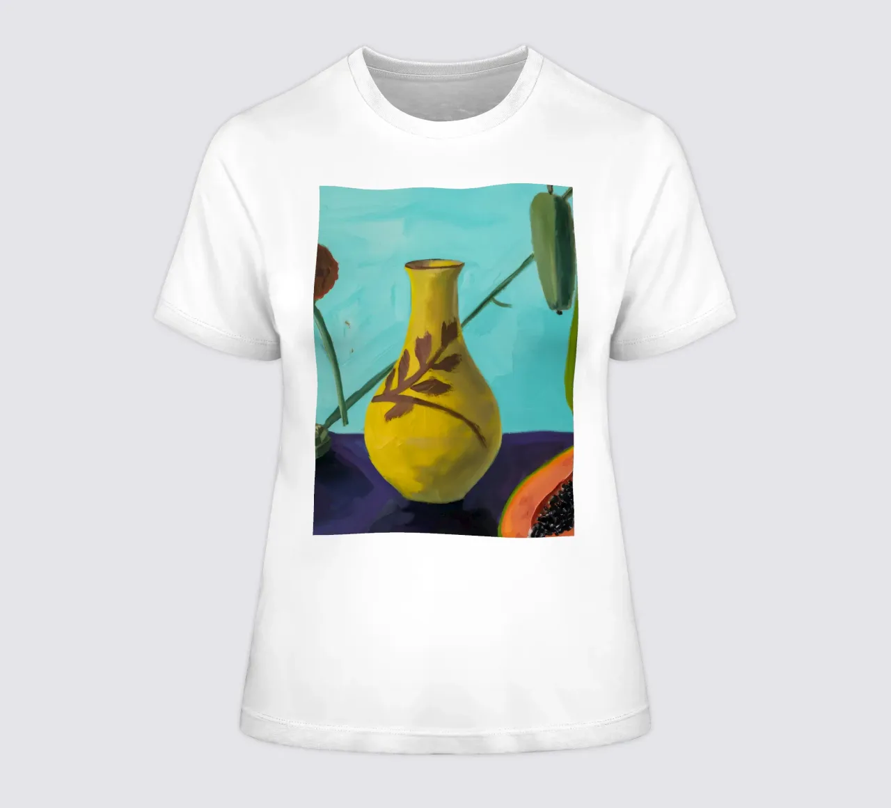 Oker Bloei Papaja dames t-shirt getailleerd van Opal Strokes