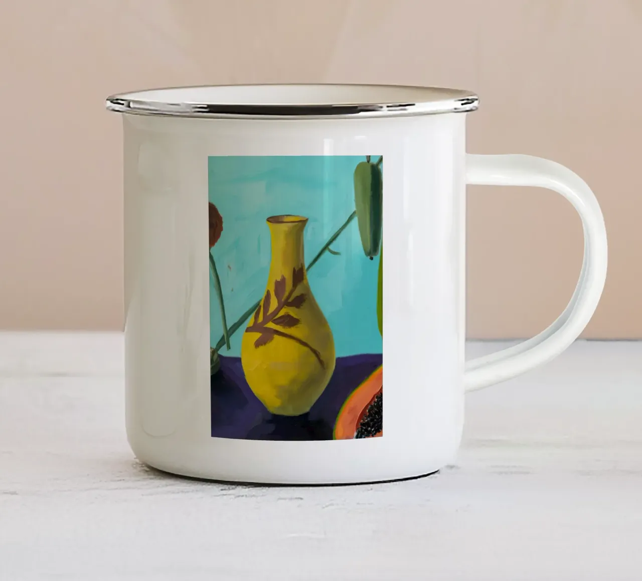 Papaya fiore ocra tazza in smalto da Opal Strokes