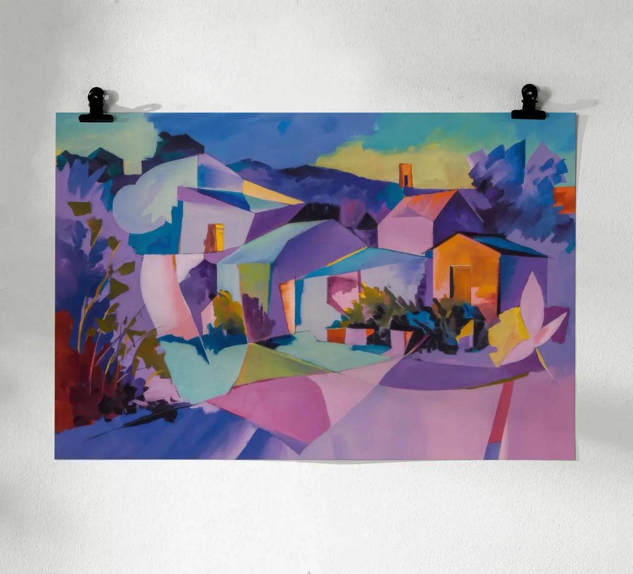 Sogno di un villaggio cubista poster con telaio in alluminio da Celestial Harmony