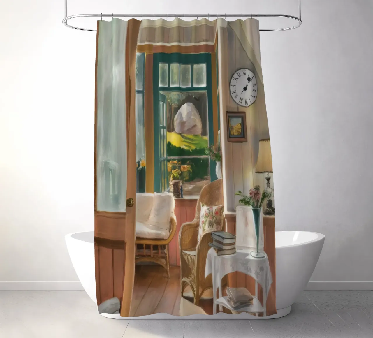 Sunlit Dining Nook shower curtain by Silk Palette
