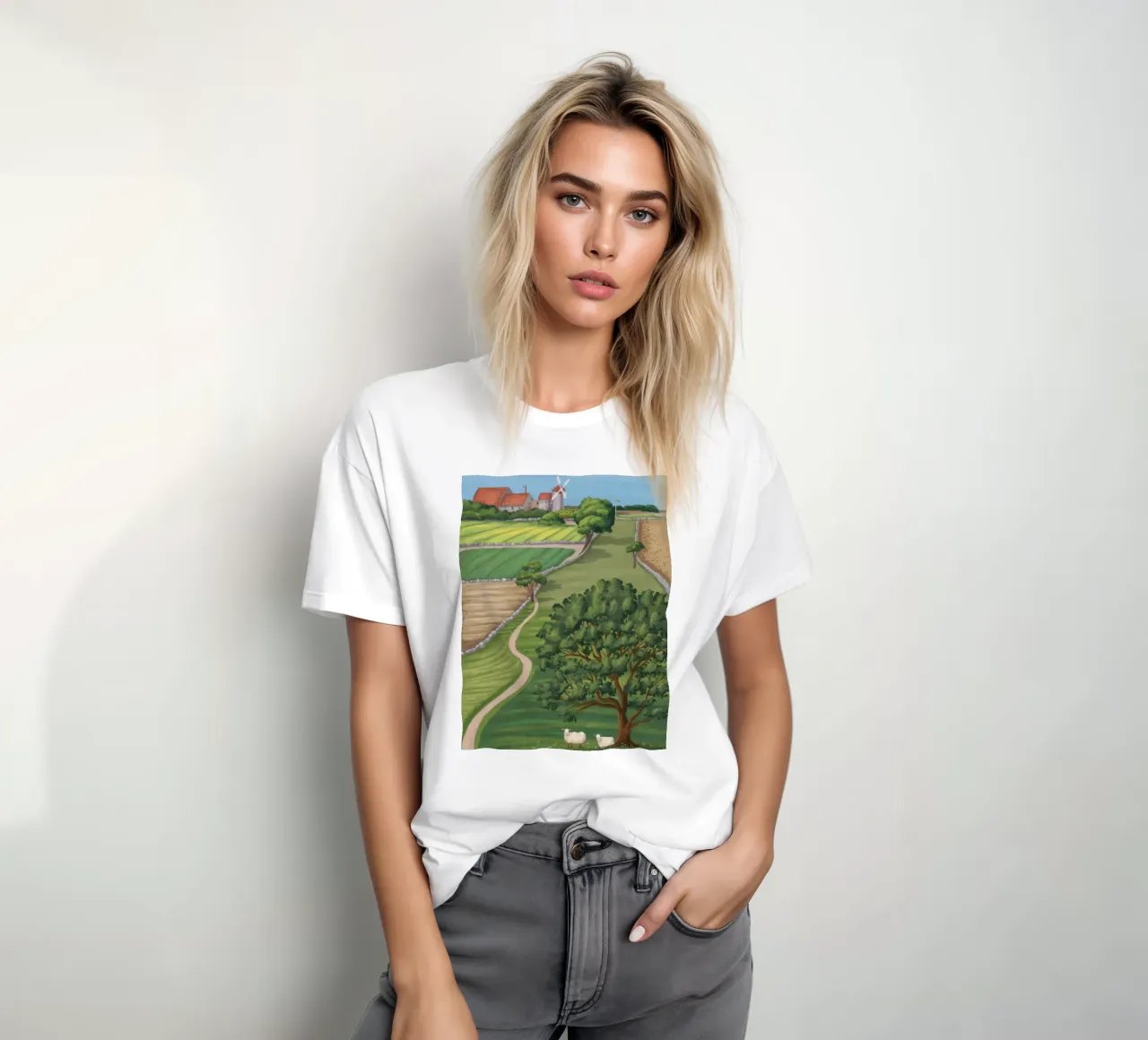 Patchwork Farmland Ansicht T-Shirt von Silk Palette