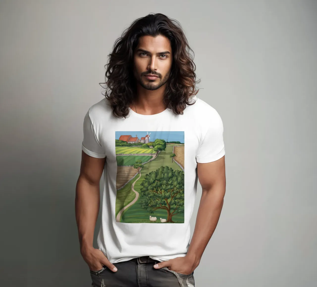 Patchwork Farmland Ansicht T-Shirt von Silk Palette