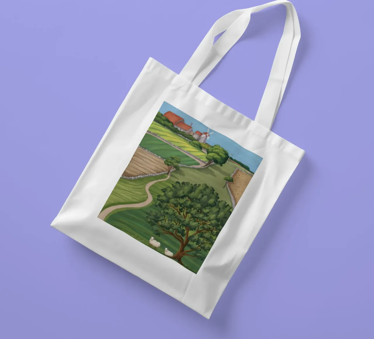 Patchwork Farmland Ansicht Jutebeutel von Silk Palette