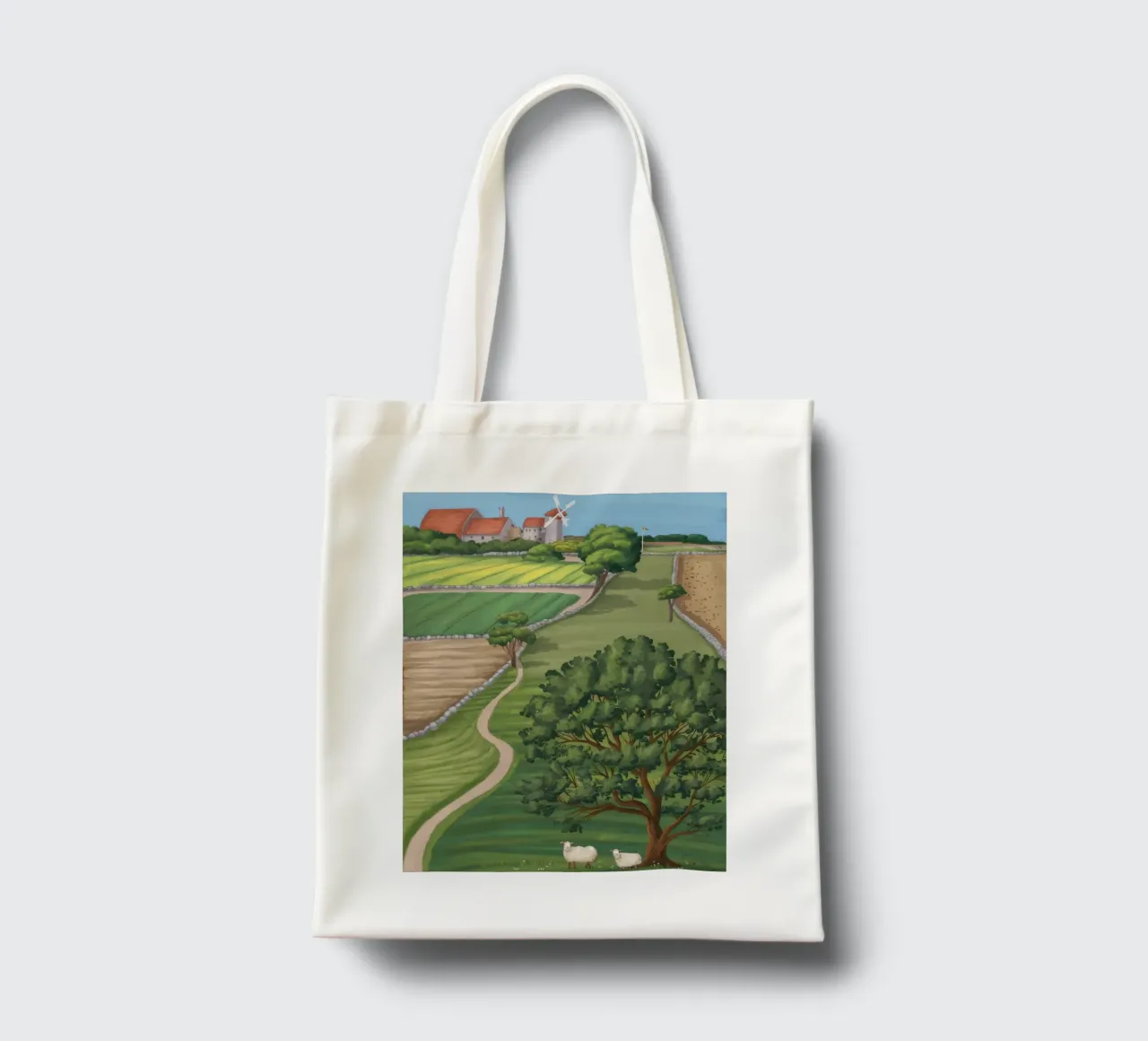 Patchwork Farmland Ansicht Jutebeutel von Silk Palette
