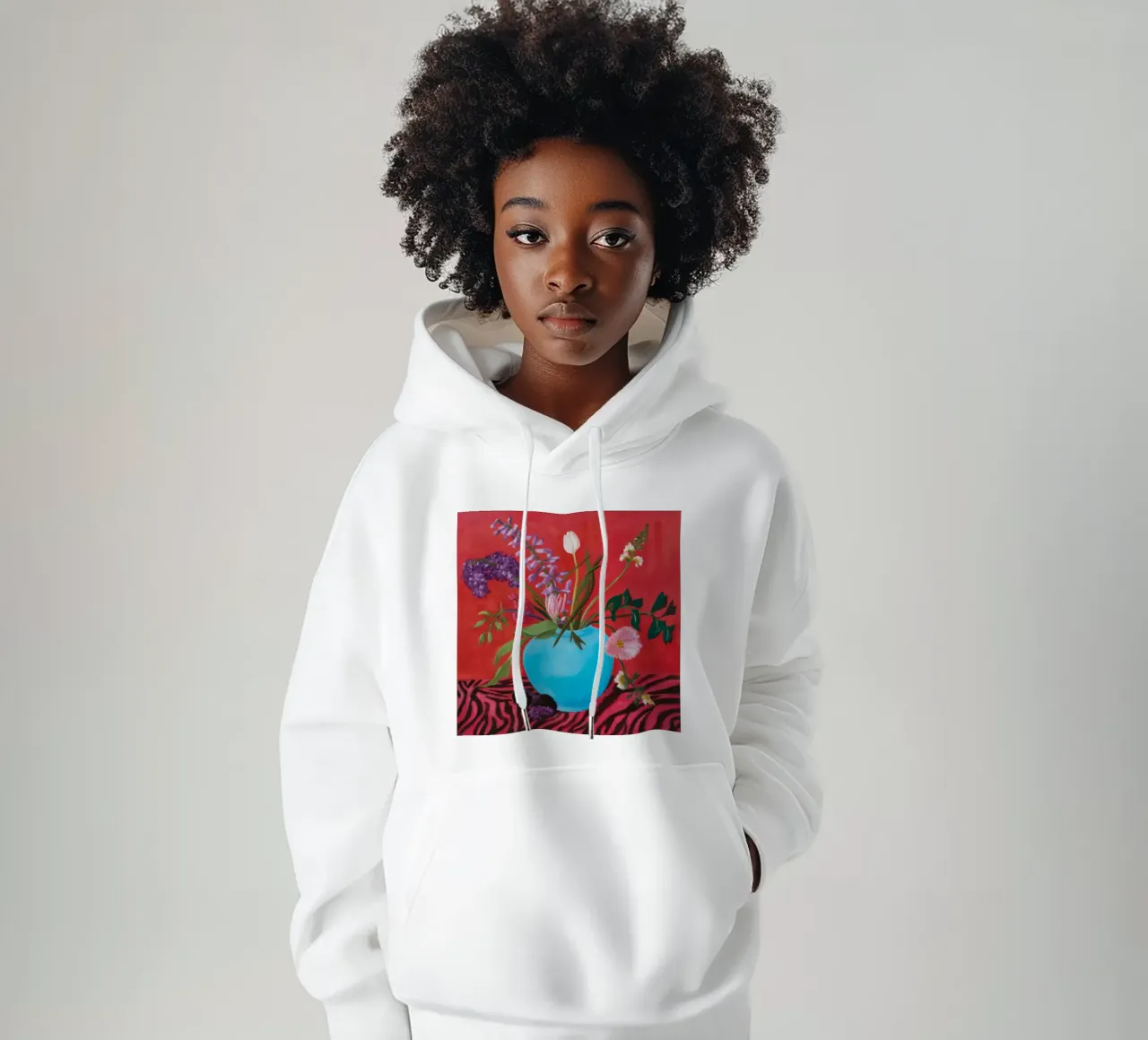 Azure Bloom Zebra felpa con cappuccio da Opal Strokes