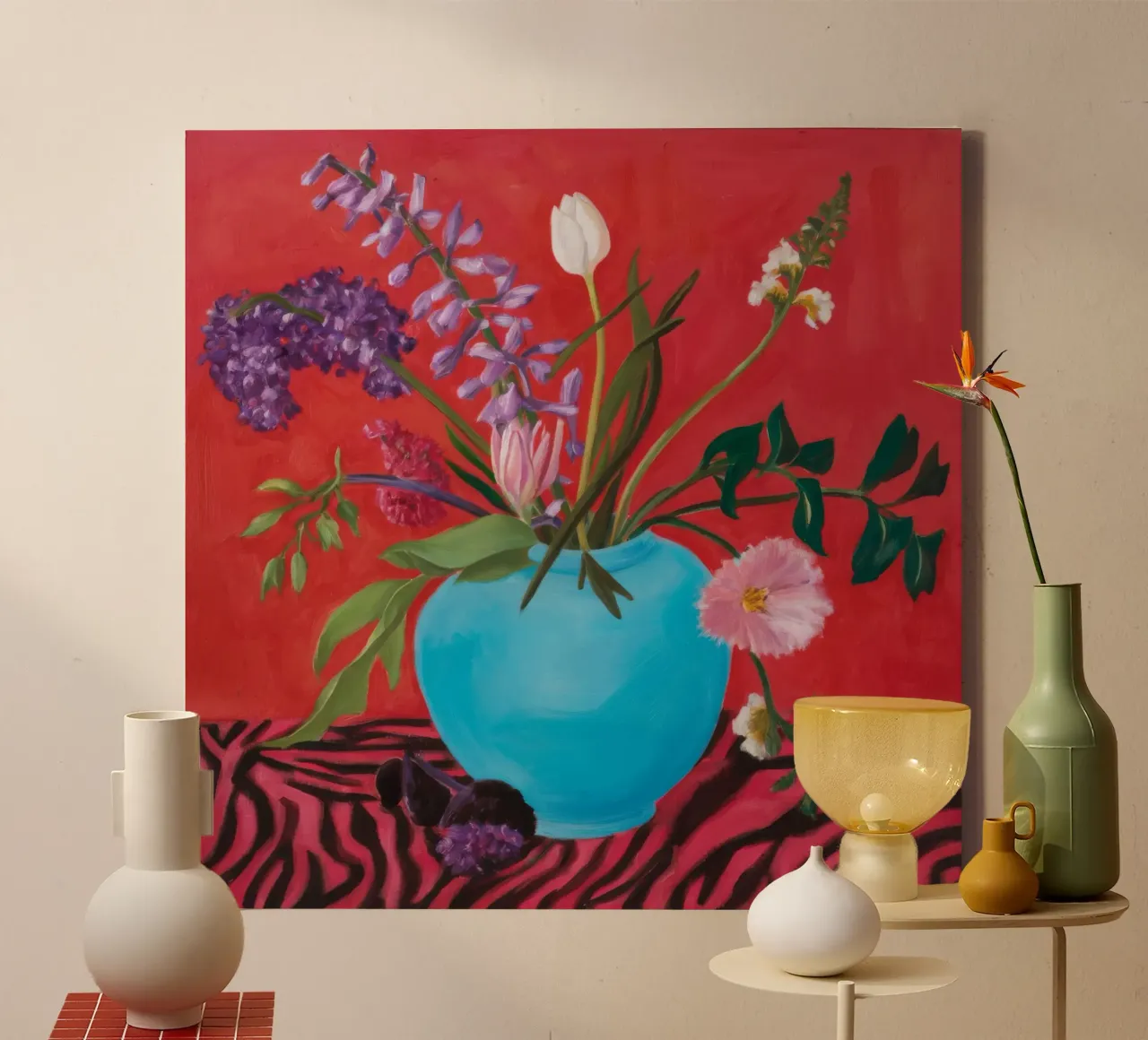 Azuur Bloei Zebra canvas met Baklijst van Opal Strokes