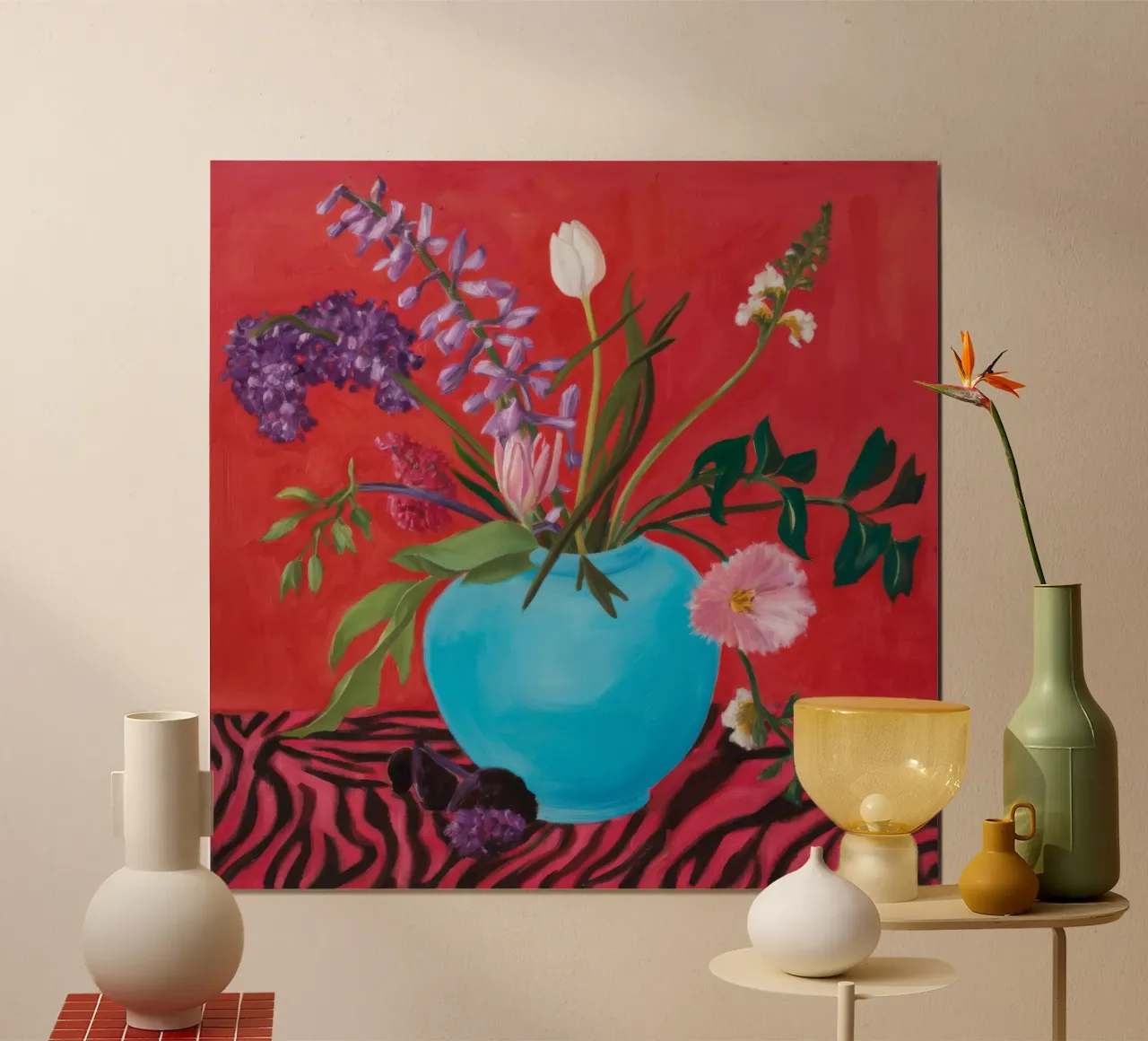 Azure Bloom Zebra poster con telaio in alluminio da Opal Strokes