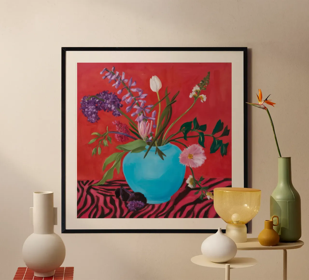 Azure Bloom Zebra poster con telaio in alluminio da Opal Strokes