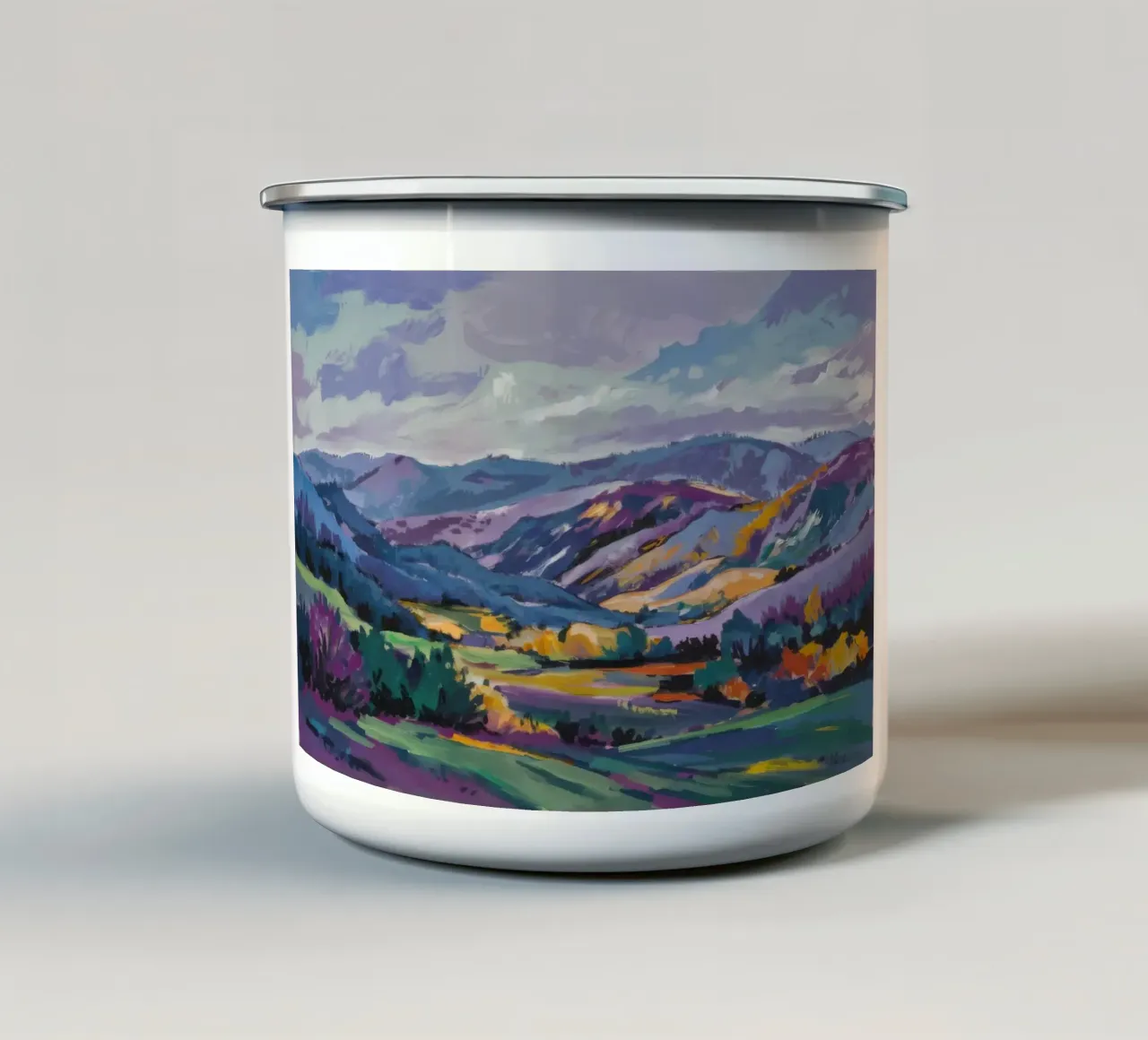 Passo della Montagna Nebbiosa tazza in smalto da Radiance Landscape