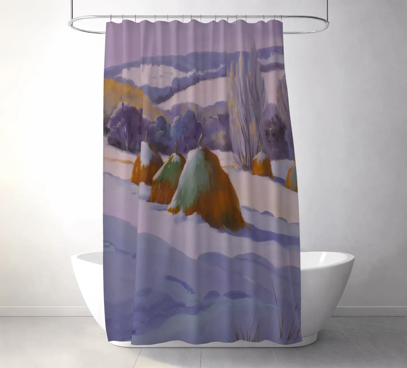 Winter Heuhaufen Duo Duschvorhang von Celestial Harmony