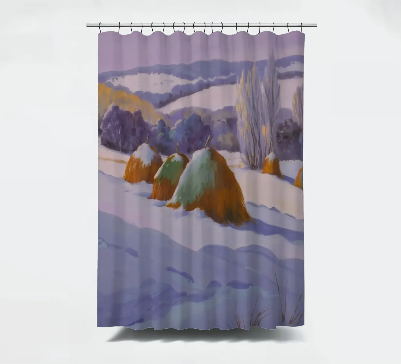 Winter Heuhaufen Duo Duschvorhang von Celestial Harmony