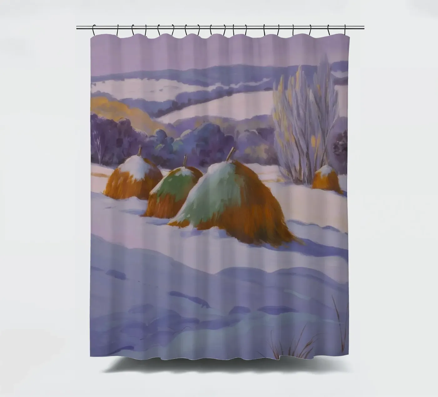 Winter Heuhaufen Duo Duschvorhang von Celestial Harmony