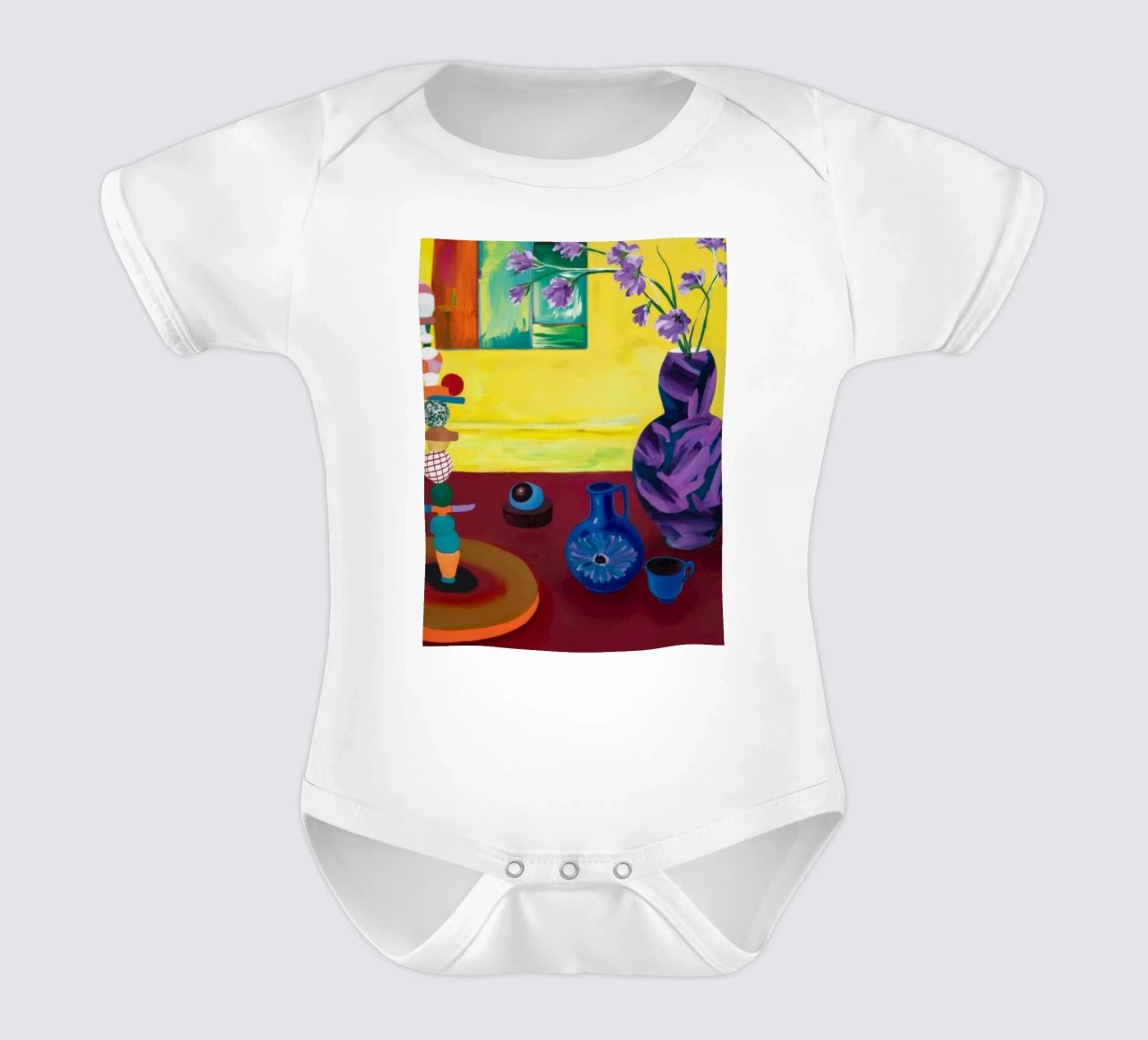 Festive Tabletop Array short-sleeve baby romper by Opal Strokes