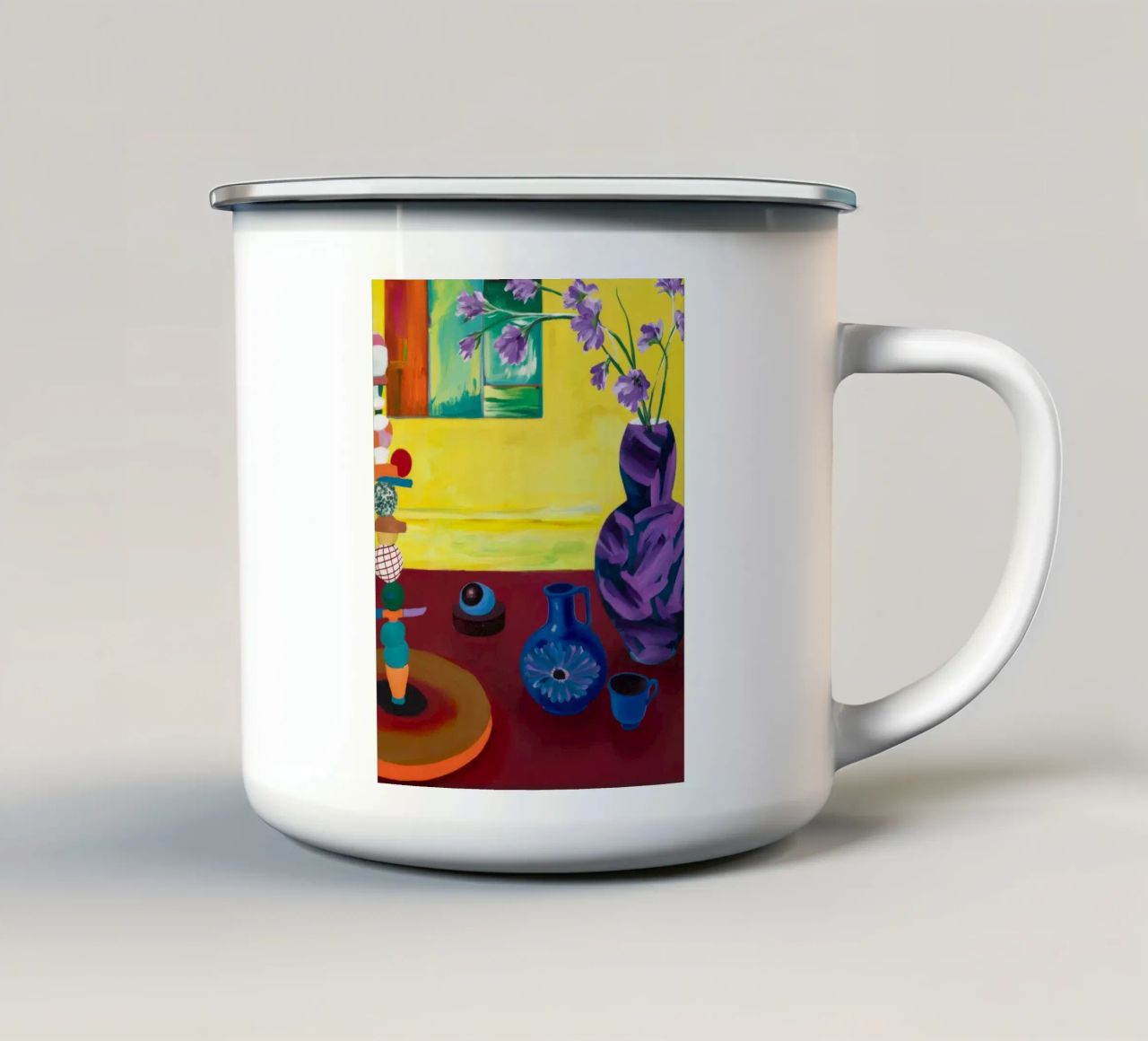 Festive Tabletop Array enamel mug by Opal Strokes