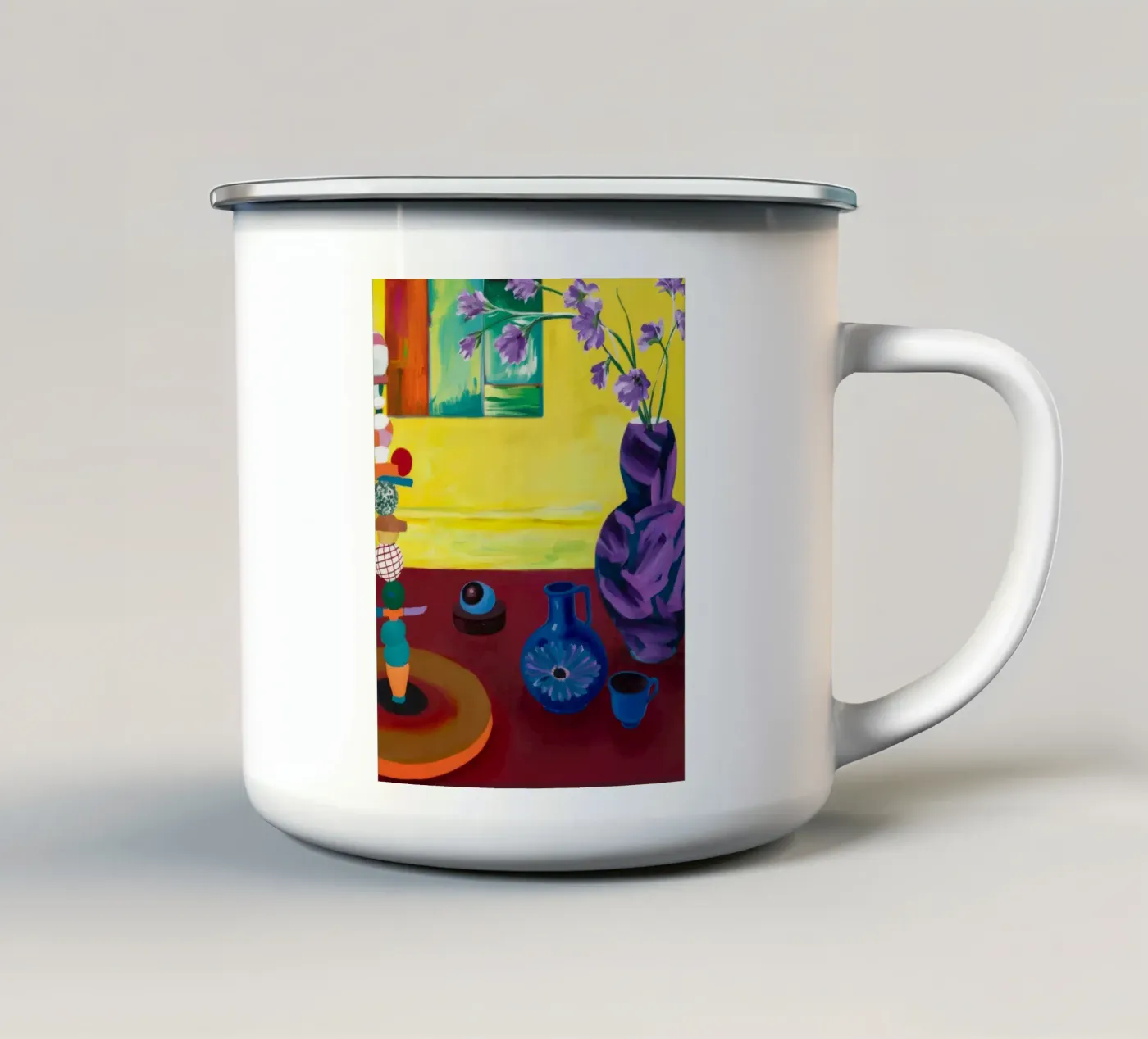 Festive Tabletop Array enamel mug by Opal Strokes