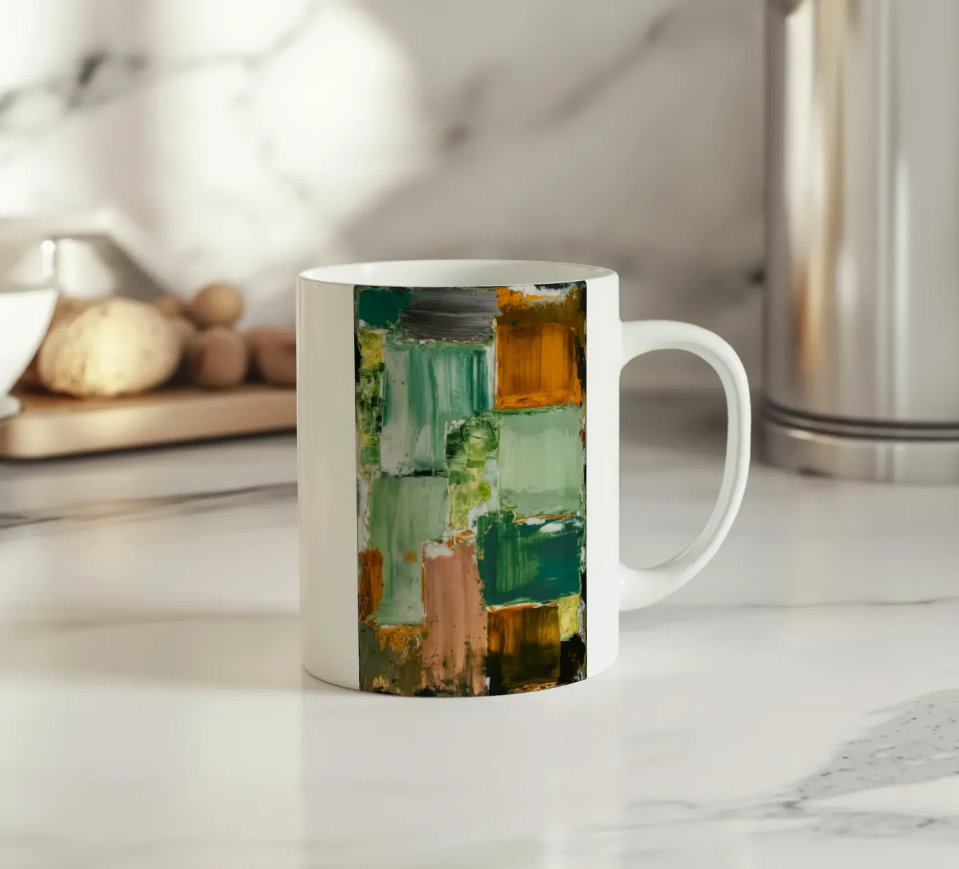Verdant Patchwork Calm ceramic mug by Dream Spectrum