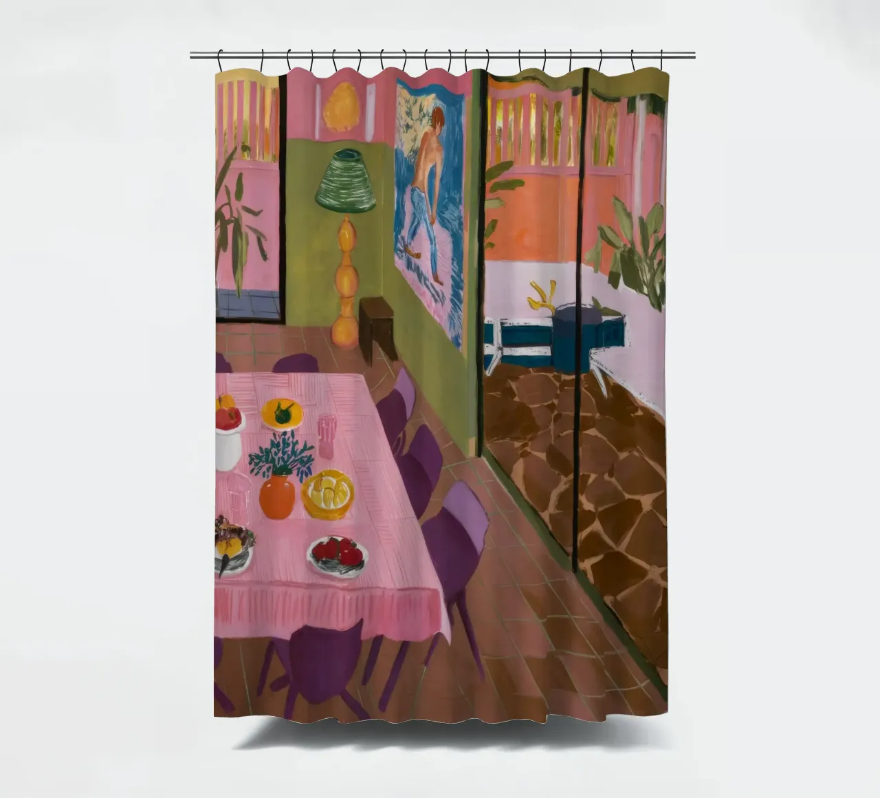 Muted Dining Vista shower curtain by Opal Strokes