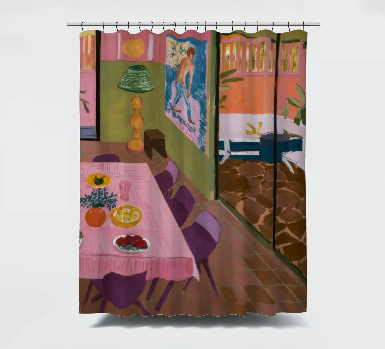 Muted Dining Vista shower curtain by Opal Strokes