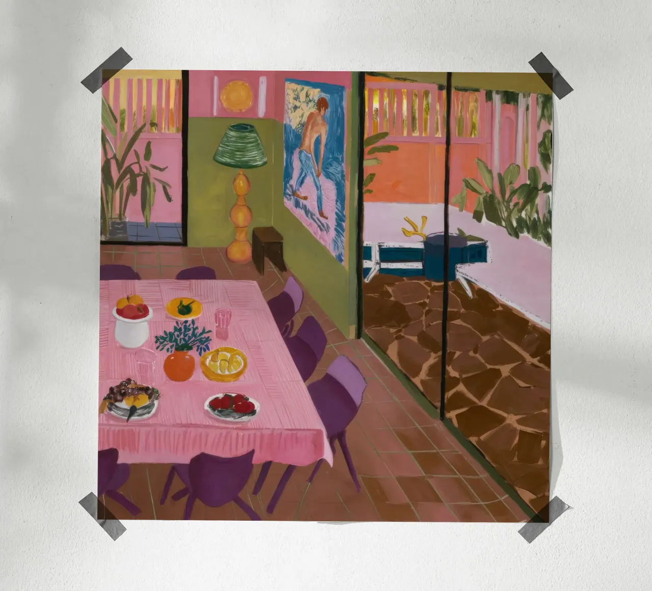 Vista da pranzo in sordina poster con telaio in legno da Opal Strokes