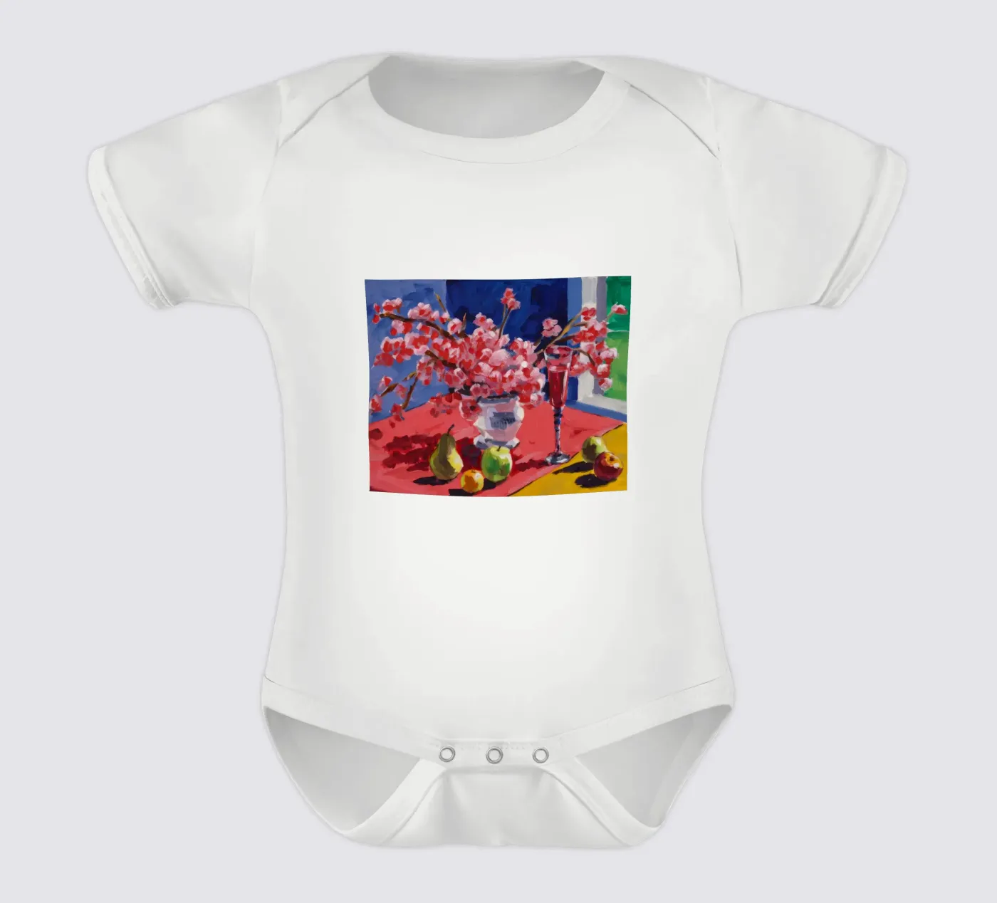 Ruby Bloom Contrast short-sleeve baby romper by Celestial Harmony