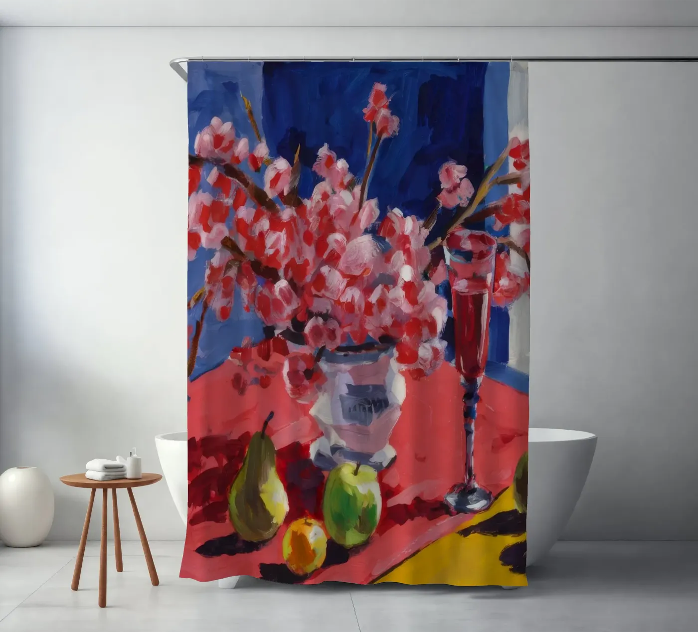 Ruby Bloom Contrast shower curtain by Celestial Harmony