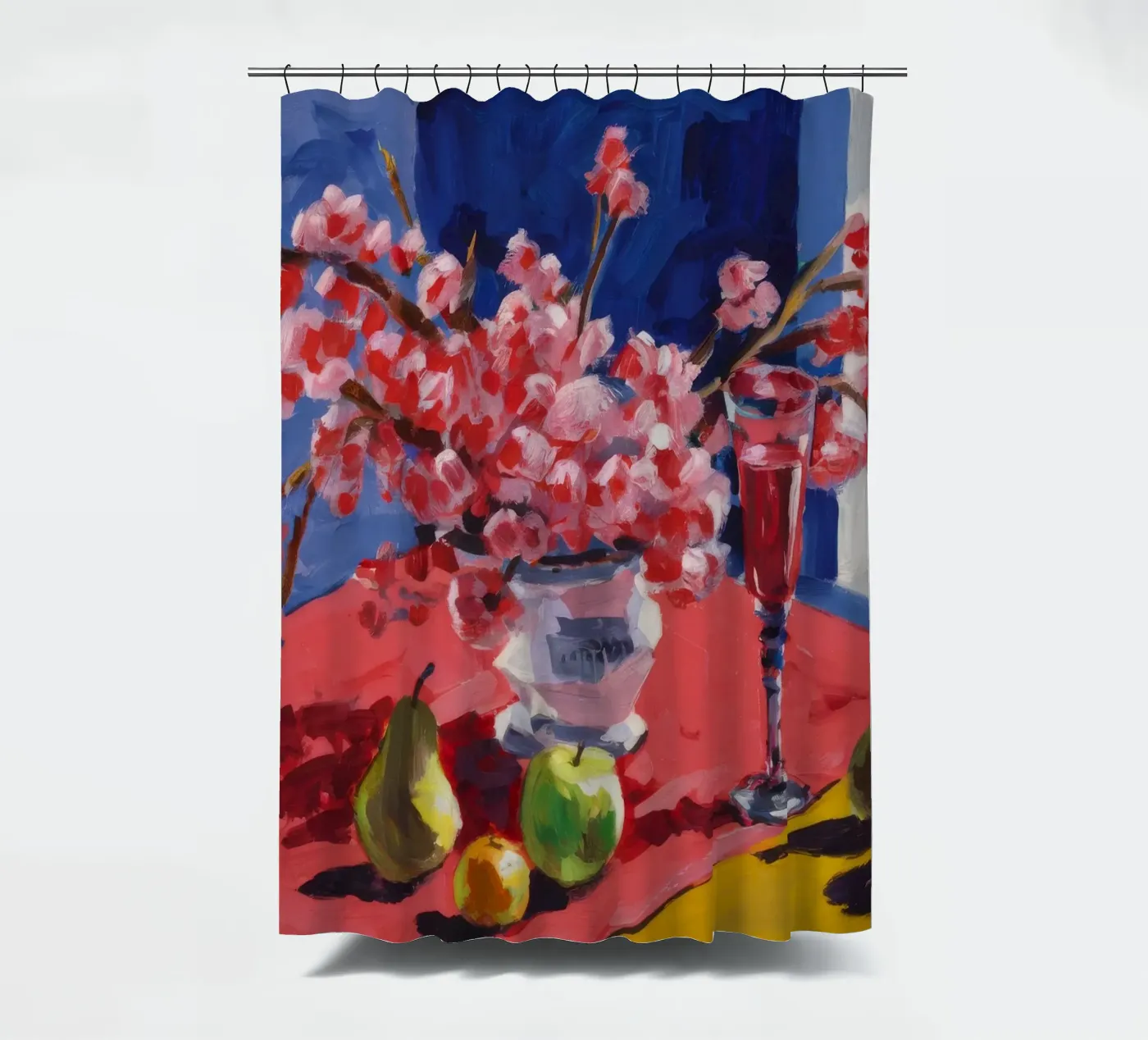 Ruby Bloom Contrast shower curtain by Celestial Harmony
