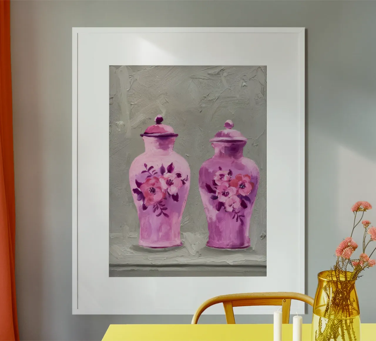 Ornamenti gemelli rosa poster con telaio in legno da Opal Strokes