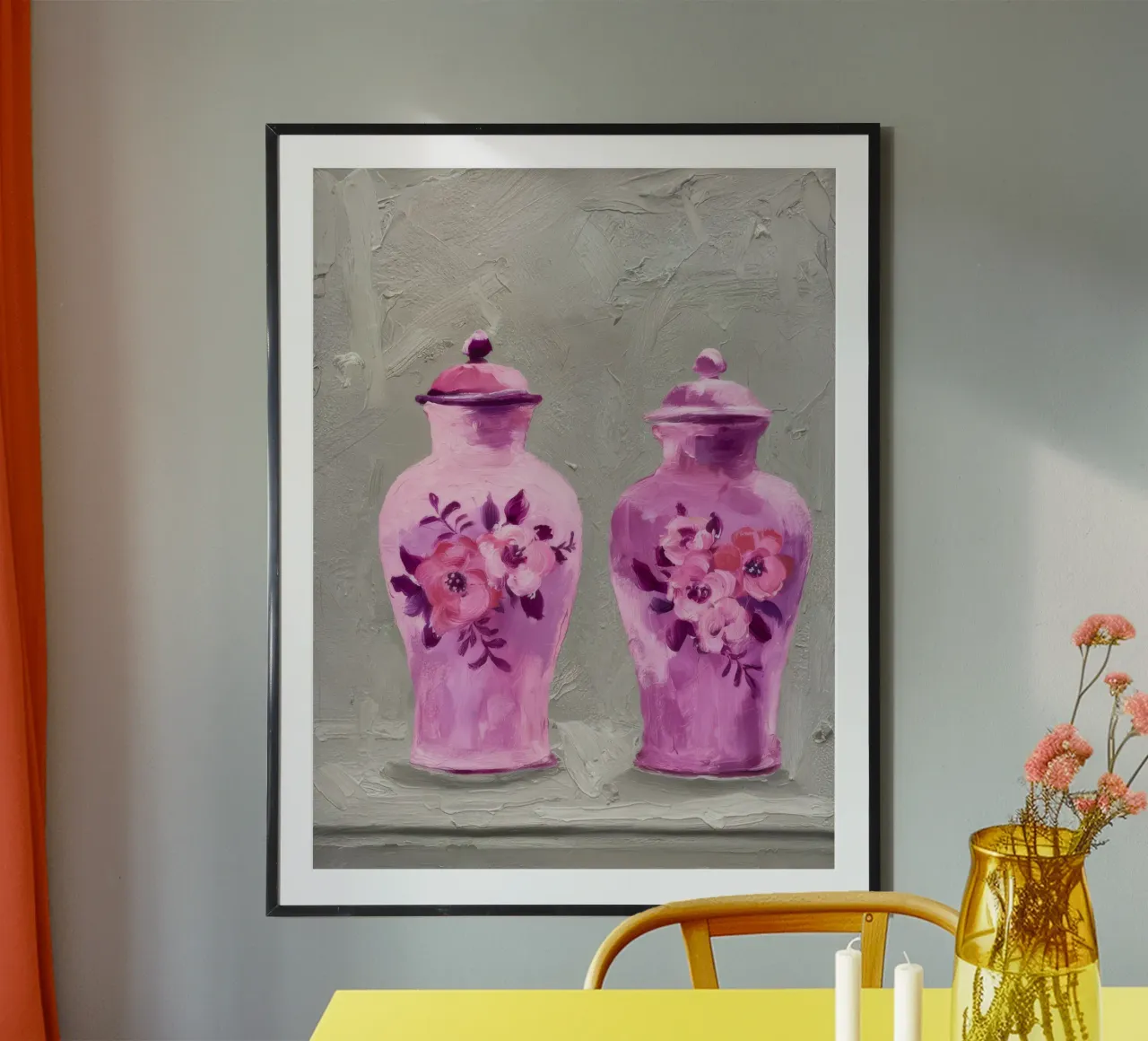 Ornamenti gemelli rosa poster con telaio in legno da Opal Strokes