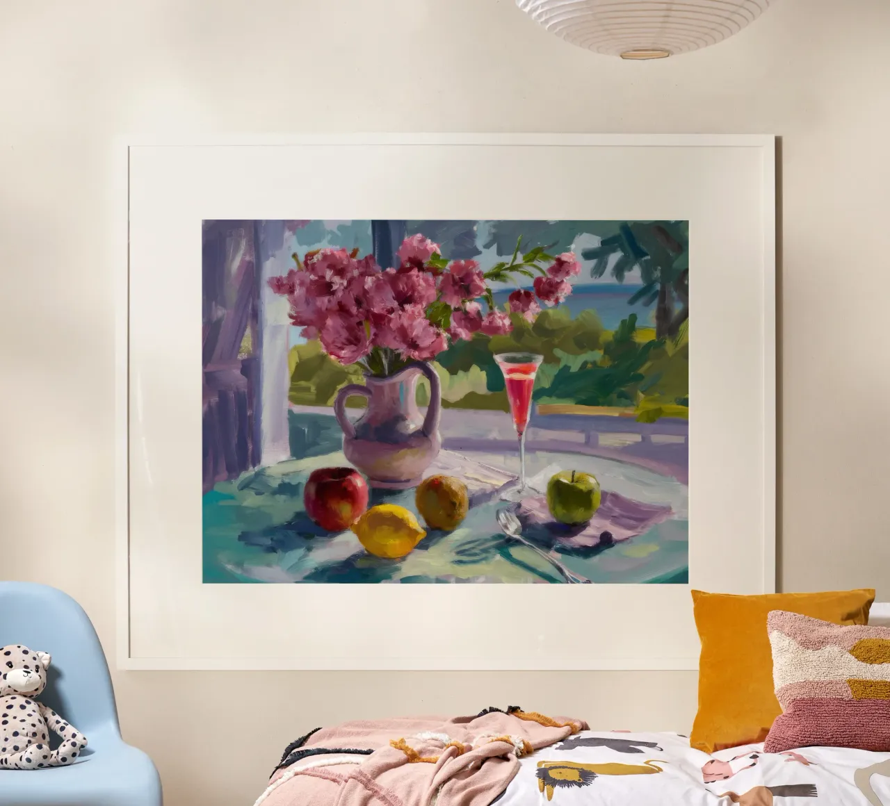 Fioriture di luce mattutina poster con telaio in legno da Celestial Harmony