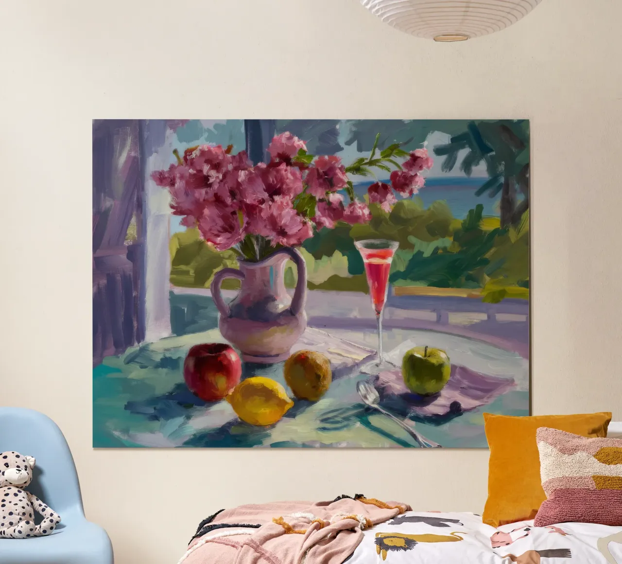 Fioriture di luce mattutina poster con telaio in legno da Celestial Harmony