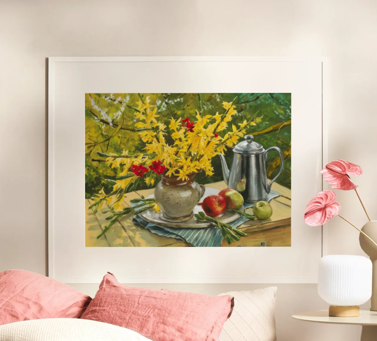 Brillantezza del fiore d'oro poster con telaio in legno da Celestial Harmony