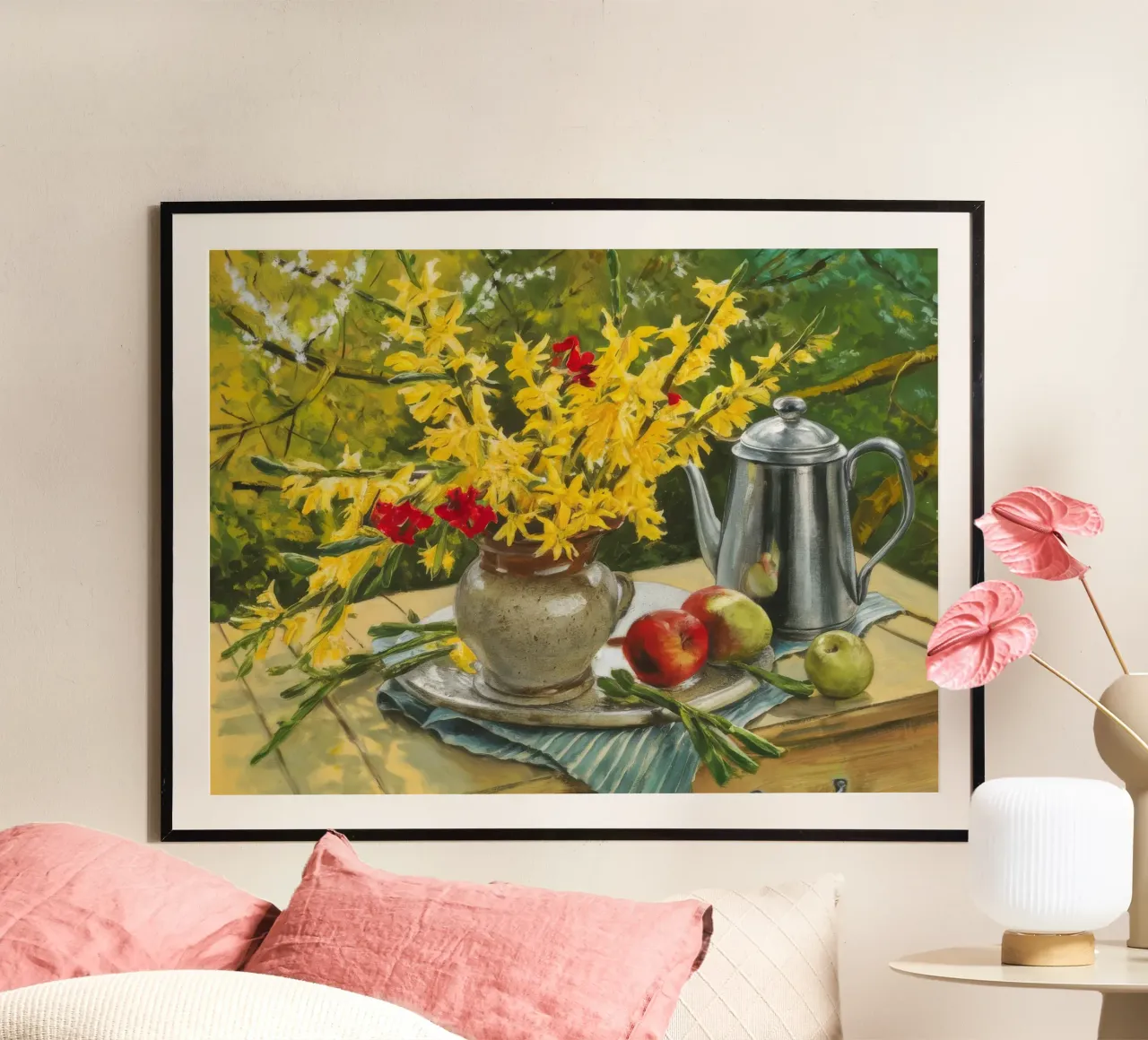 Brillantezza del fiore d'oro poster con telaio in legno da Celestial Harmony