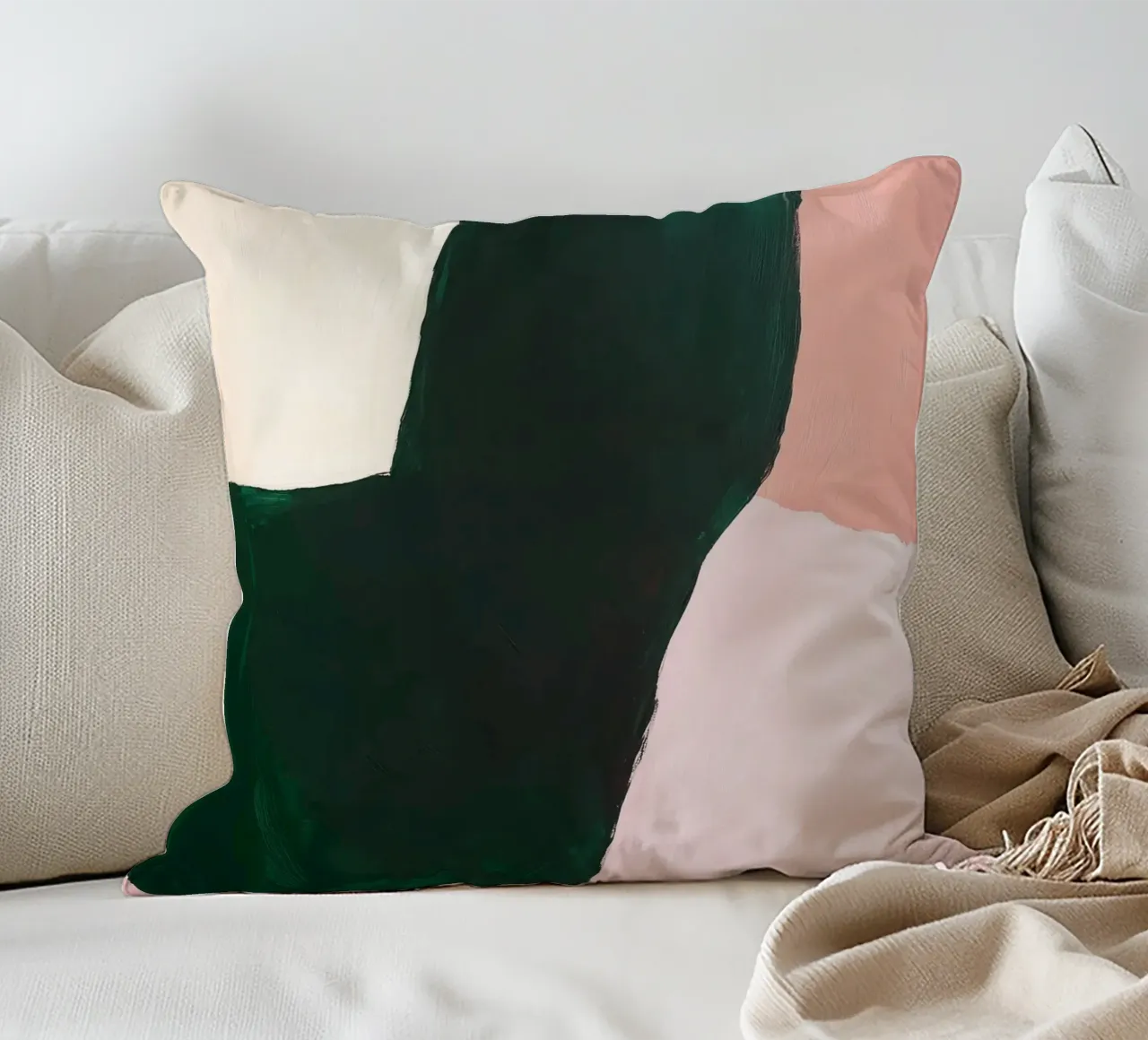 Composizione Japandi in rosa, verde e nero cuscino da Euphoria Theresa