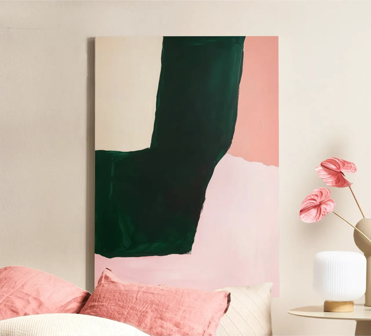 Composizione Japandi in rosa, verde e nero tela con Cornice a cassetta da Euphoria Theresa