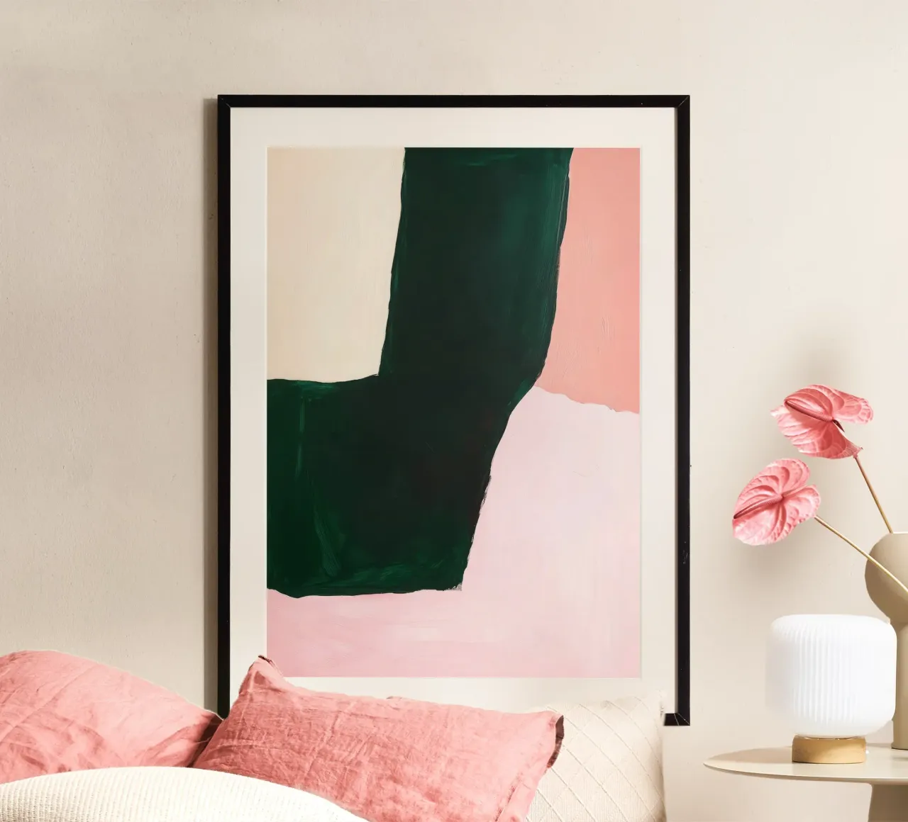 Composizione Japandi in rosa, verde e nero carta hahnemühle da Euphoria Theresa