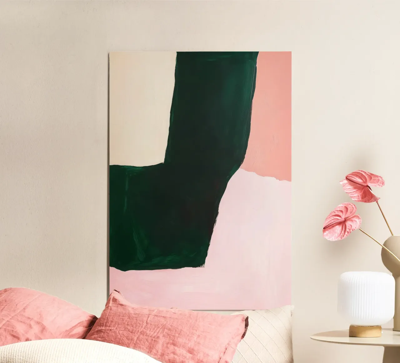 Composizione Japandi in rosa, verde e nero carta hahnemühle da Euphoria Theresa