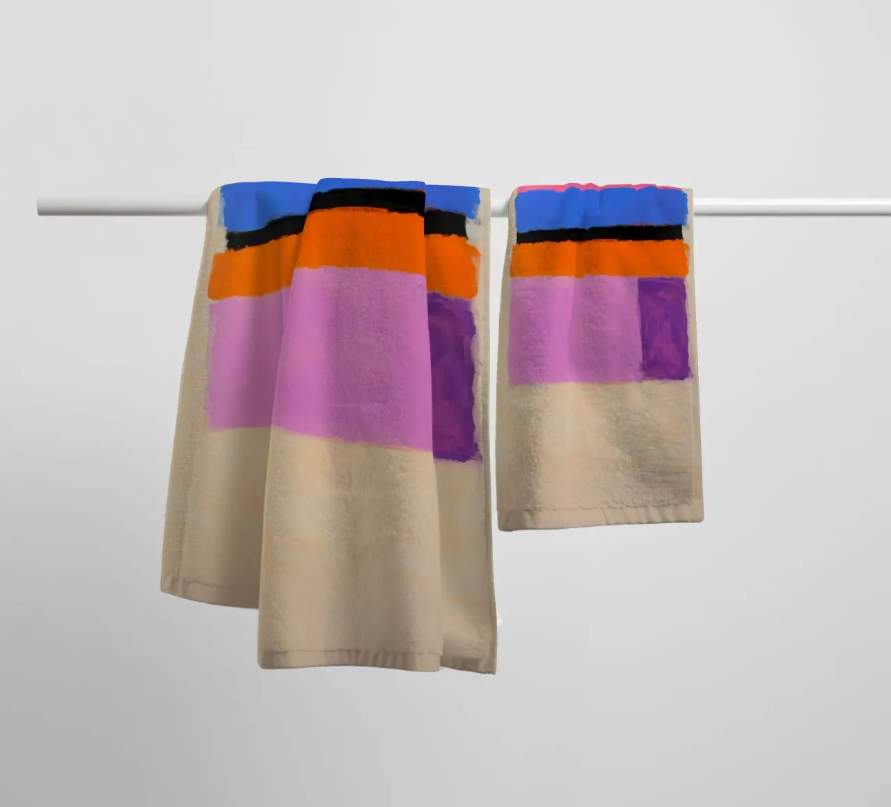 Campo cromatico in arancione, viola e blu asciugamano da bagno da Euphoria Theresa