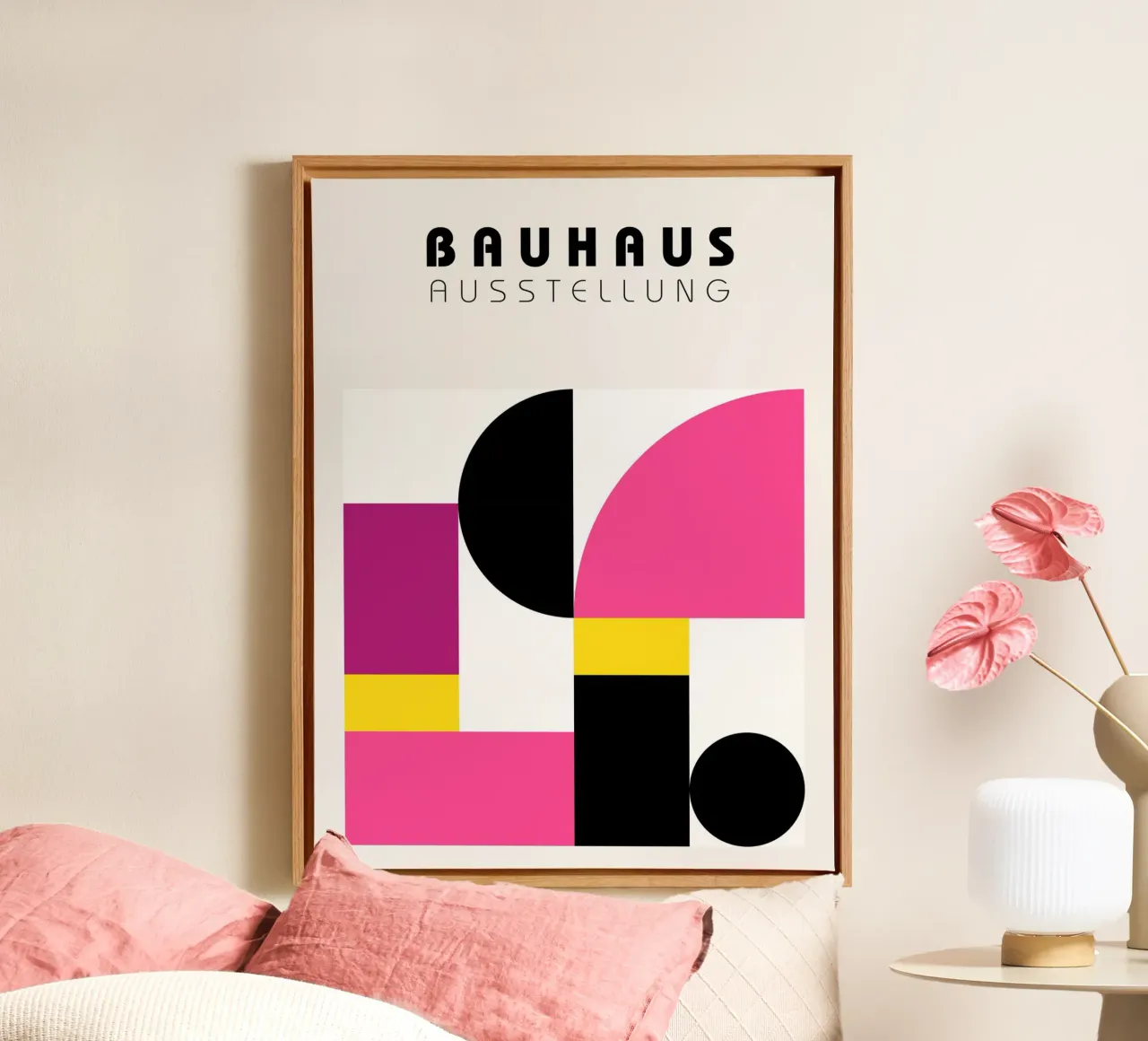 Poster Bauhaus rosa giallo - Arte geometrica tela con Cornice a cassetta da Casa Calm