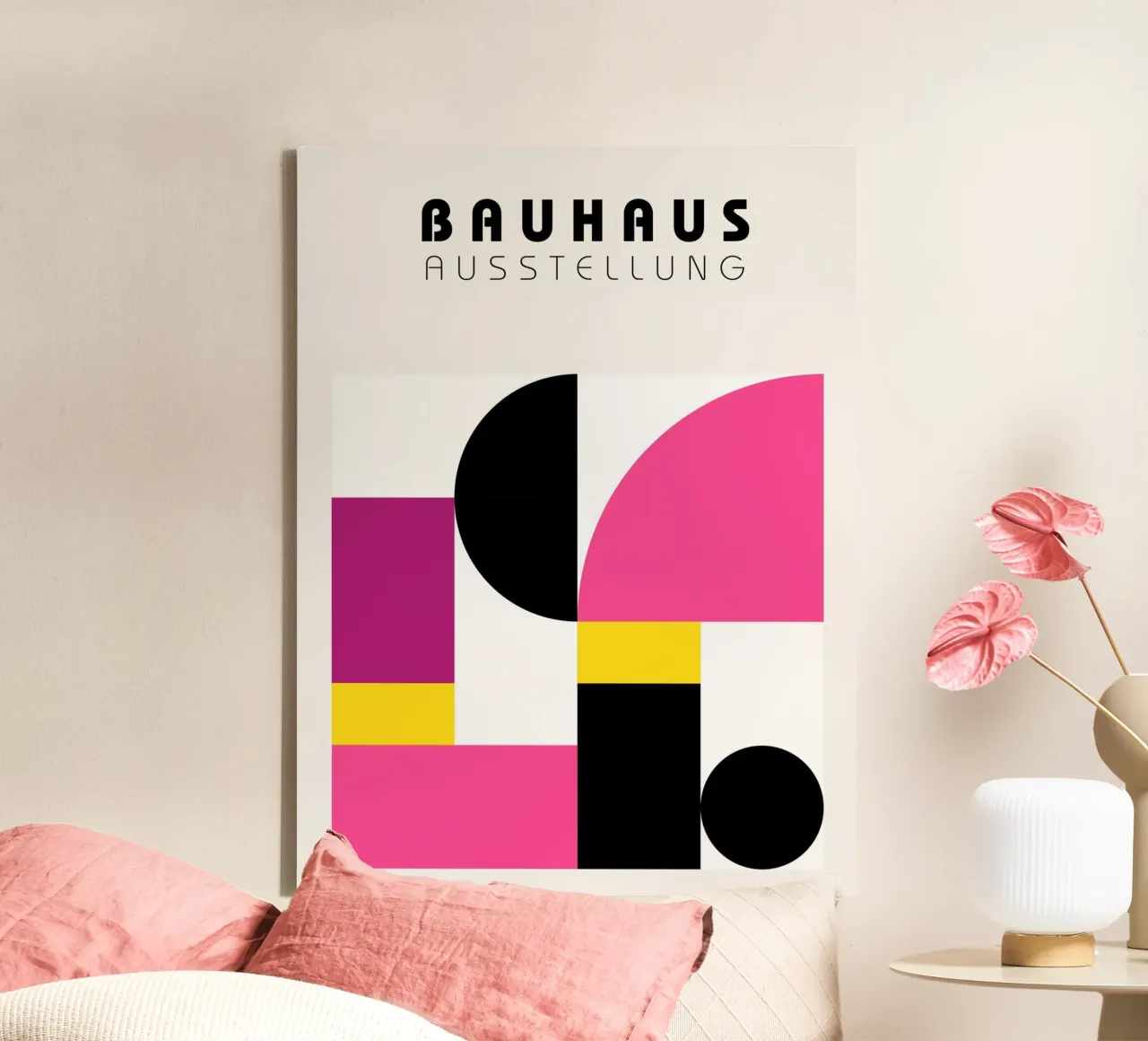 Poster Bauhaus rosa giallo - Arte geometrica tela con Cornice a cassetta da Casa Calm