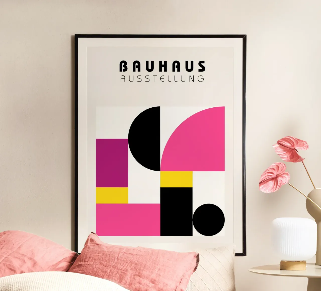 Poster Bauhaus rosa giallo - Arte geometrica poster con telaio in alluminio da Casa Calm