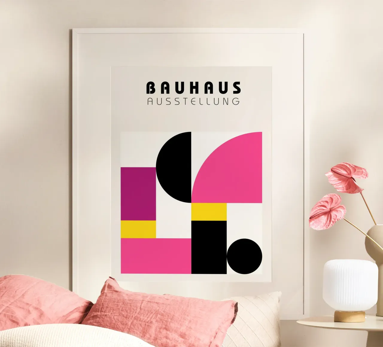 Poster Bauhaus rosa giallo - Arte geometrica poster con telaio in alluminio da Casa Calm