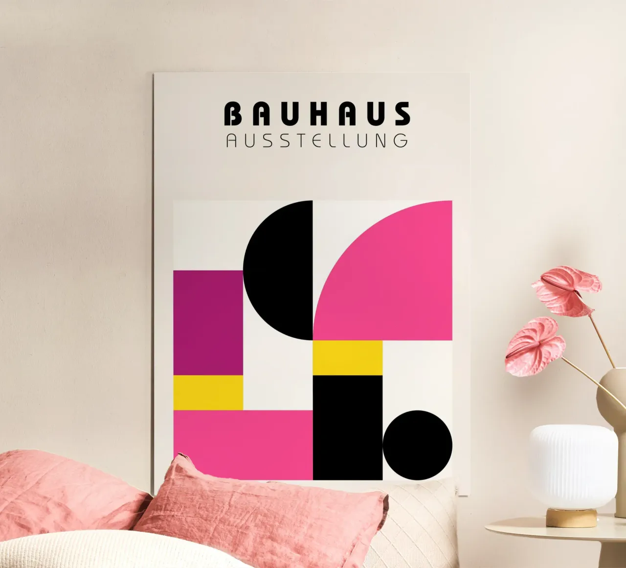 Poster Bauhaus rosa giallo - Arte geometrica poster con telaio in alluminio da Casa Calm