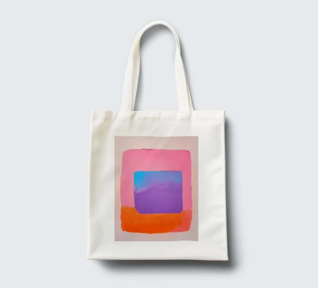 Abstracte compositie met blauw vierkant jute draagtas van Euphoria Theresa