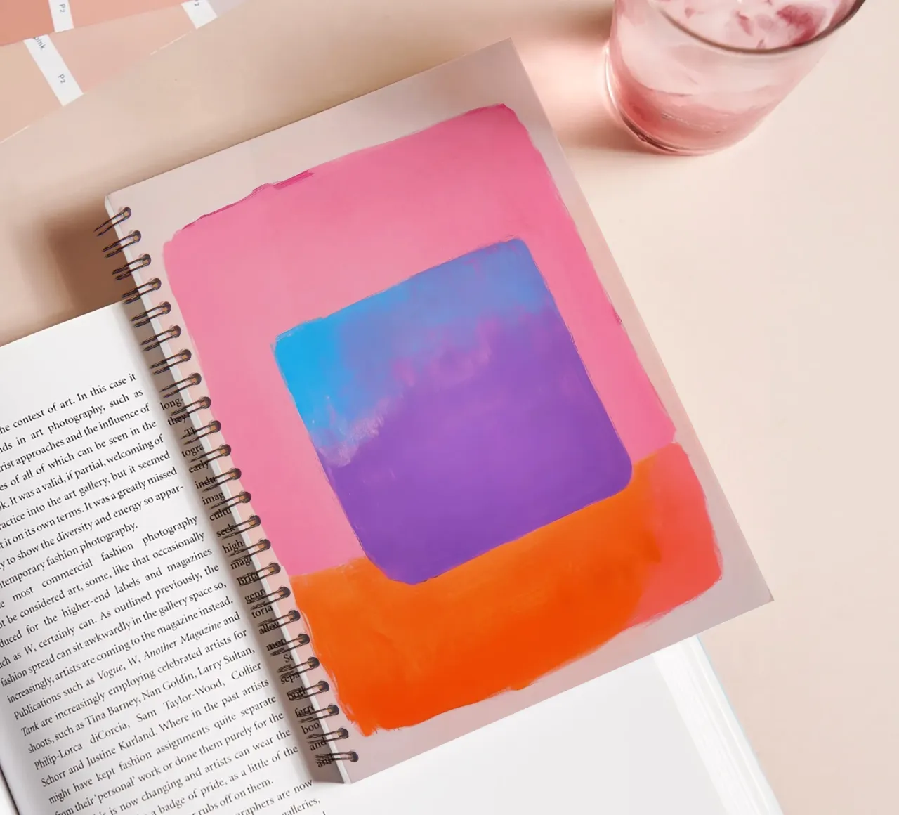 Abstract composition with blue square spiral notebook by Euphoria Theresa