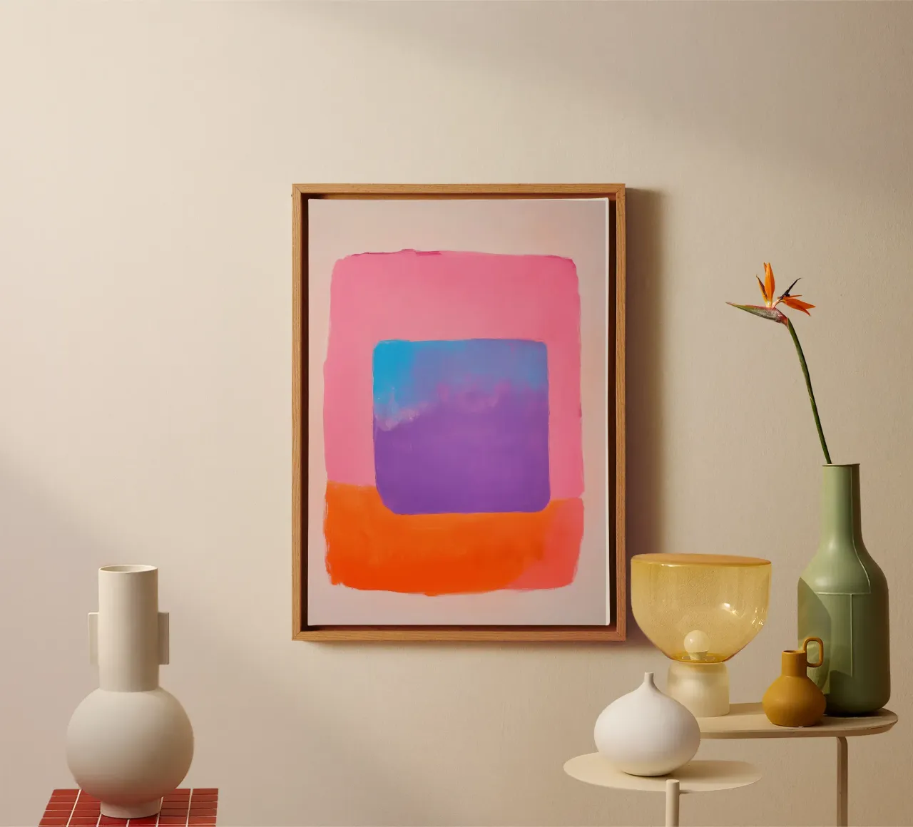 Abstracte compositie met blauw vierkant canvas van Euphoria Theresa