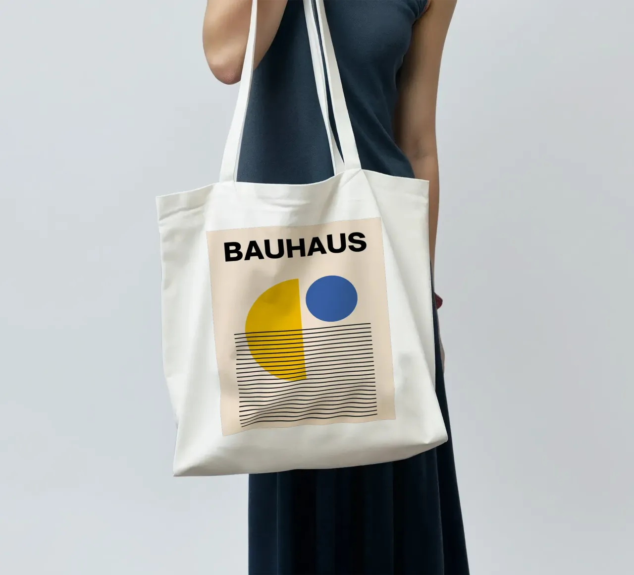 Bauhaus Poster Yellow Blue - Minimal Geometric tote bag by Casa Calm
