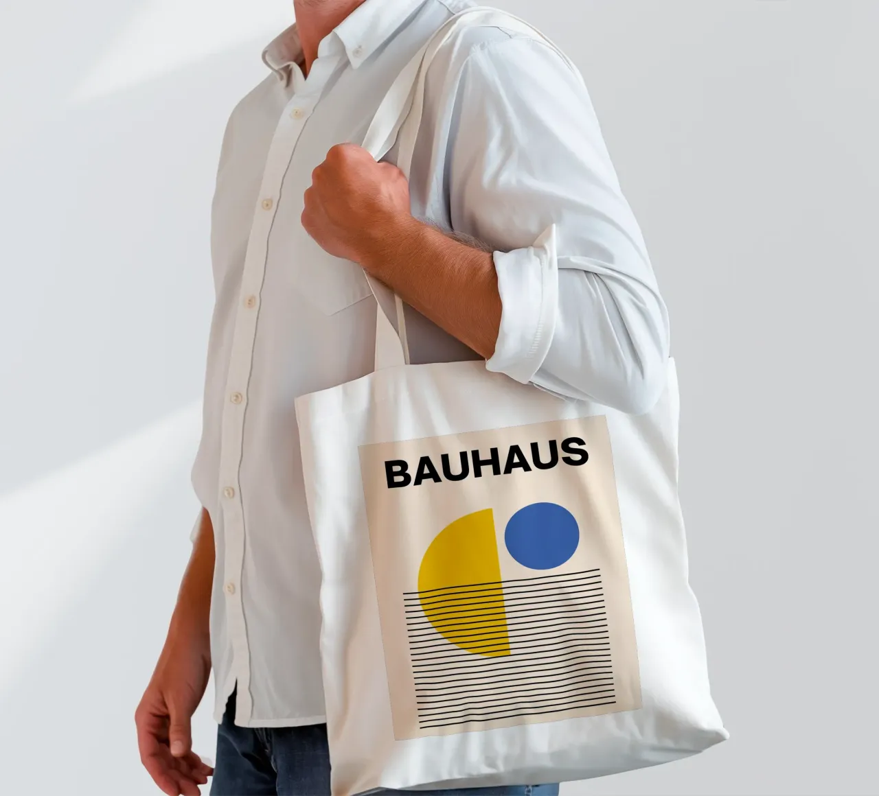 Bauhaus Poster Yellow Blue - Minimal Geometric tote bag by Casa Calm